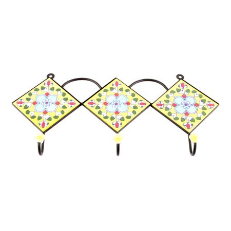 Yellow Turquoise Tiny Floral Tiles Hooks 